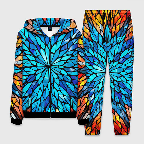 Мужской костюм Голубой витражный цветок / 3D-Черный – фото 1