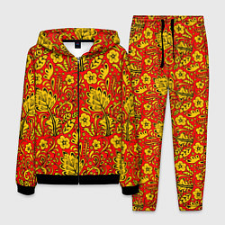 Мужской костюм Хохломская роспись золотистые цветы на красном фон