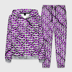 Костюм мужской Фиолетово-белый узор на чёрном фоне, цвет: 3D-меланж