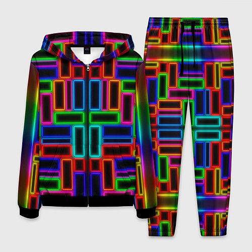 Мужской костюм Цветные светящиеся прямоугольники / 3D-Черный – фото 1