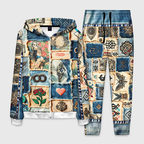 Мужской костюм Баксы и девушки на дениме - пэчворк / 3D-Белый – фото 1