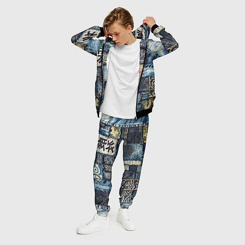 Мужской костюм Иероглифы на пэчворк дениме / 3D-Черный – фото 3