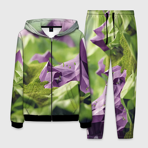 Мужской костюм Геометрический пейзаж фиолетовый и зеленый / 3D-Черный – фото 1