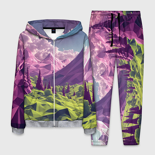 Мужской костюм Геометрический зеленый пейзаж и фиолетовые горы / 3D-Меланж – фото 1