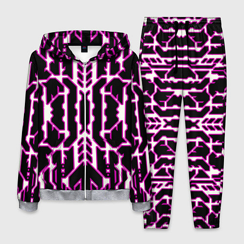 Мужской костюм Техно белые линии с розовой обводкой на чёрном фон / 3D-Меланж – фото 1