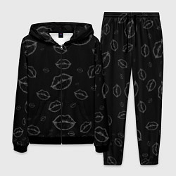 Костюм мужской Паттерн серый контур губ на чёрном - lips black, цвет: 3D-черный