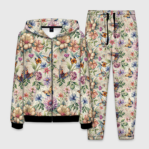 Мужской костюм Летний узор с цветами и бабочками / 3D-Черный – фото 1