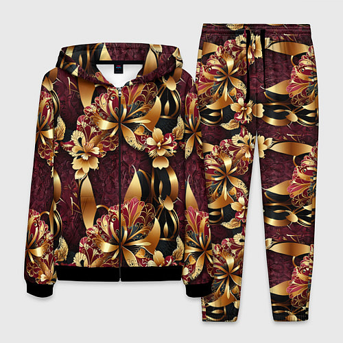 Мужской костюм Золотые лилии на красном бархатном фоне / 3D-Черный – фото 1