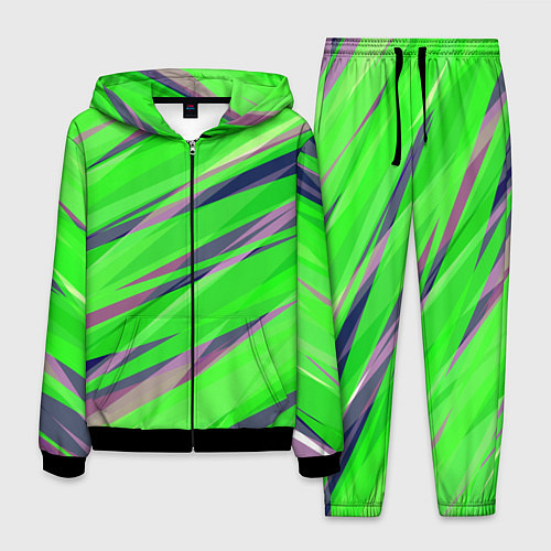 Мужской костюм Зелёный и фиолетовый абстрактные полосы / 3D-Черный – фото 1