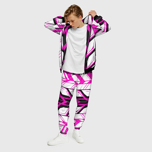 Мужской костюм Чёрно-розовые полосы на белом фоне / 3D-Черный – фото 3