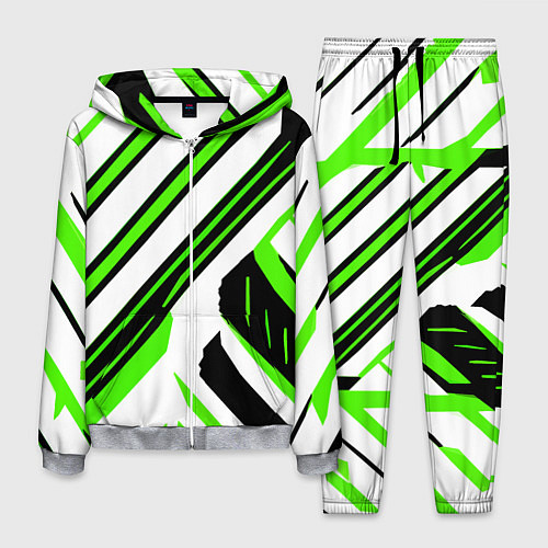 Мужской костюм Чёрно-зелёные полосы на белом фоне / 3D-Меланж – фото 1