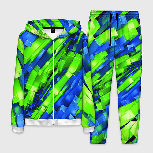 Мужской костюм Сине-зеленые наклонные блоки / 3D-Белый – фото 1