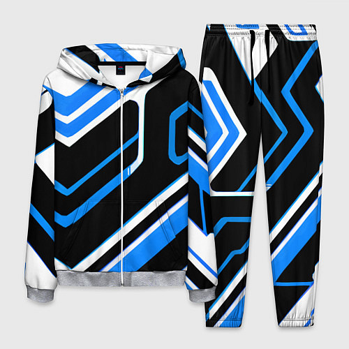 Мужской костюм Бело-синие линии на чёрном фоне / 3D-Меланж – фото 1