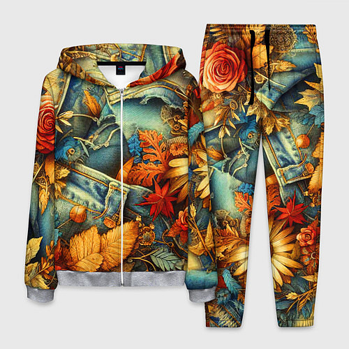 Мужской костюм Композиция из цветов и рваной джинсы - нейросеть / 3D-Меланж – фото 1