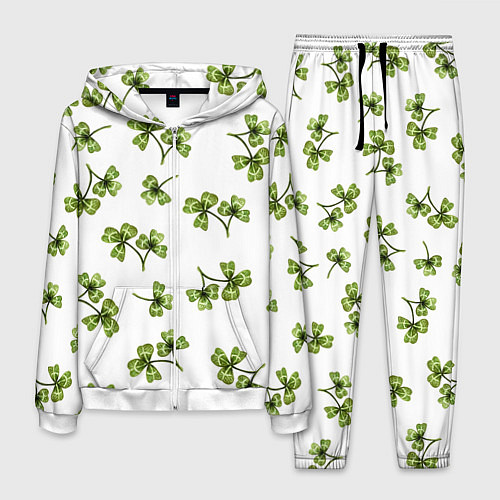 Мужской костюм Листочки клевера на белом фоне - паттерн / 3D-Белый – фото 1