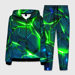 Костюм мужской Неоновые яркие зеленые разломленные плиты со свето, цвет: 3D-черный