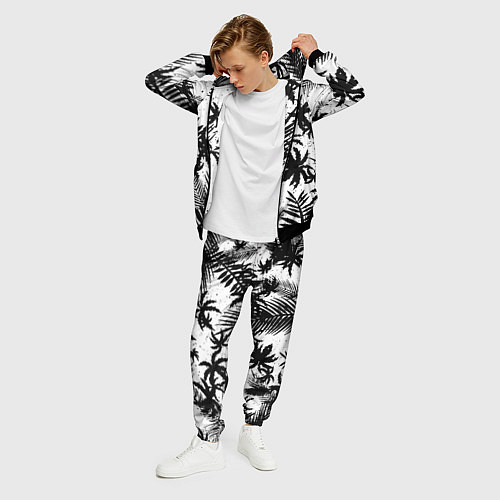 Мужской костюм Чёрно белые пальмы / 3D-Черный – фото 3