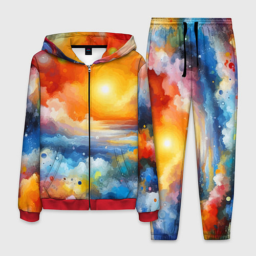 Мужской костюм Закат солнца - разноцветные облака / 3D-Красный – фото 1