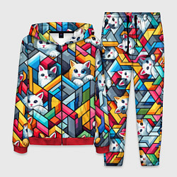 Костюм мужской Геометрический паттерн с котятами - нейросеть, цвет: 3D-красный