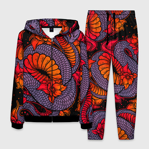 Мужской костюм Цветы и змея - Японский стиль / 3D-Черный – фото 1