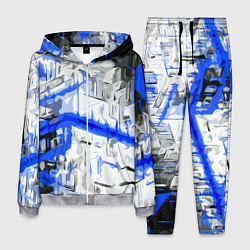 Костюм мужской Сине-белая абстракция на чёрном фоне, цвет: 3D-меланж