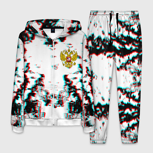 Мужской костюм Герб РФ глитч краски / 3D-Белый – фото 1