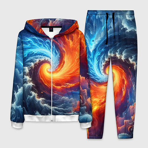 Мужской костюм Столкновение двух стихий - инь янь / 3D-Белый – фото 1