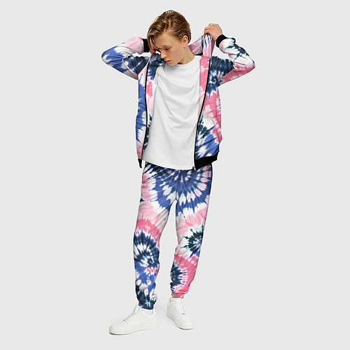 Мужской костюм Розово синий тай дай - разводы краски на белом фон / 3D-Черный – фото 3