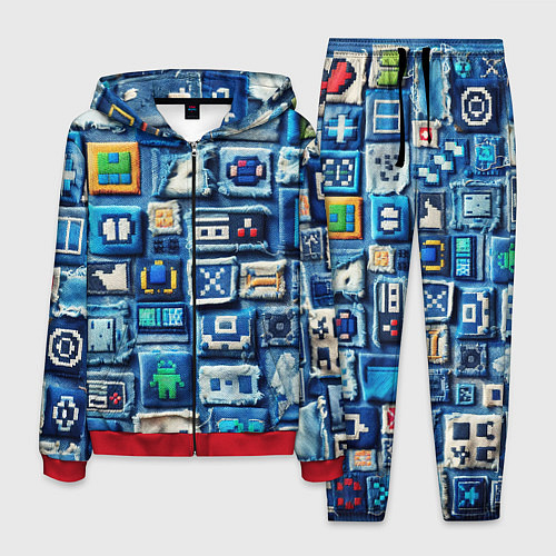 Мужской костюм Пэчворк с геймерскими знаками / 3D-Красный – фото 1