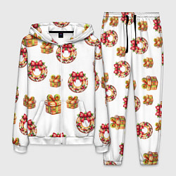 Костюм мужской Много новогодних пончиков и подарков с бантиком и, цвет: 3D-белый