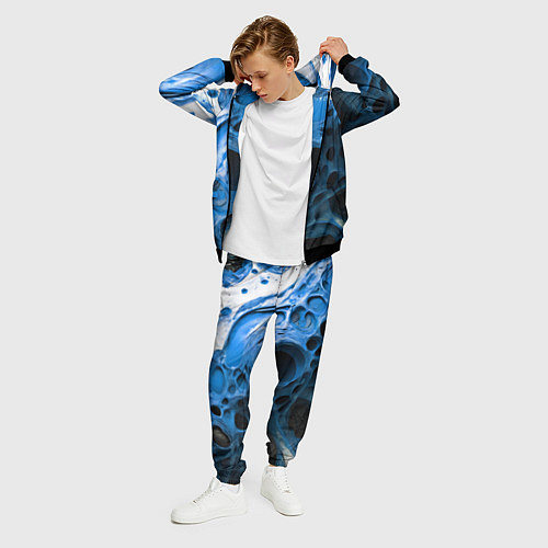 Мужской костюм Сине-белая абстрактная структура / 3D-Черный – фото 3