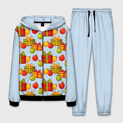 Костюм мужской Новогодний паттерн с подарками и ёлочными шариками, цвет: 3D-черный