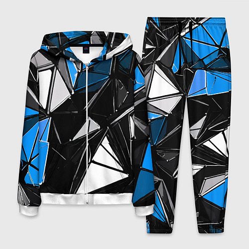 Мужской костюм Сине-белые рельефные треугольники на чёрном фоне / 3D-Белый – фото 1