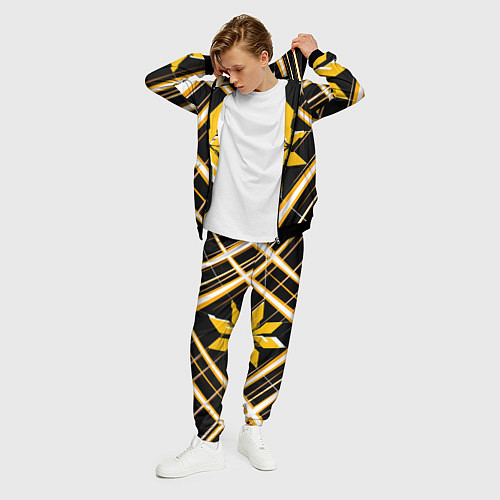 Мужской костюм Жёлто-белая звезда и полосы на чёрном фоне / 3D-Черный – фото 3
