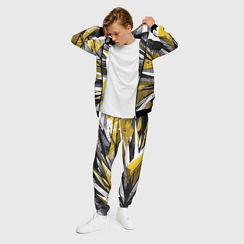 Мужской костюм Чёрно-жёлто-белая абстракция / 3D-Черный – фото 3