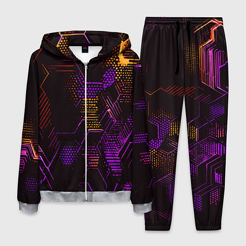 Мужской костюм Жёлто-фиолетовые точки и линии на чёрном фоне / 3D-Меланж – фото 1