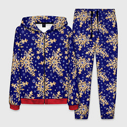 Костюм мужской Золотые снежинки на синем шелке, цвет: 3D-красный