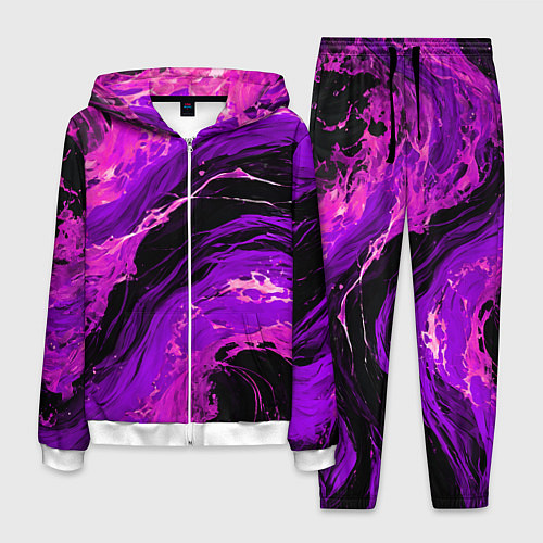 Мужской костюм Фиолетовые брызги на чёрном фоне / 3D-Белый – фото 1