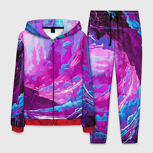 Мужской костюм Фиолетовая кислотная абстракция / 3D-Красный – фото 1