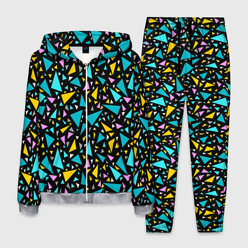Мужской костюм Разноцветные яркие треугольники на черном / 3D-Меланж – фото 1