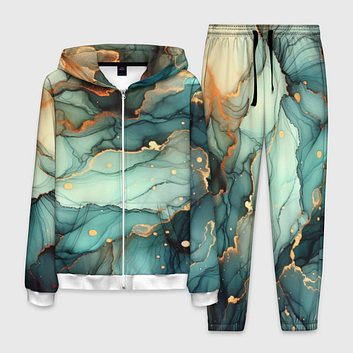 Мужской костюм Бирюзовый узор с оранжевыми вставками / 3D-Белый – фото 1