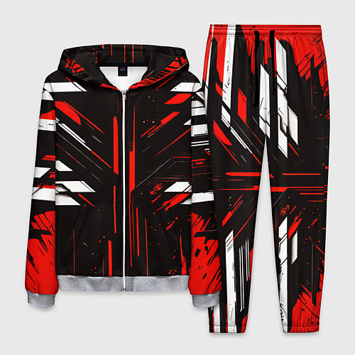 Мужской костюм Красно-белые полосы и точки на чёрном фоне / 3D-Меланж – фото 1