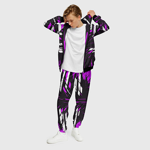 Мужской костюм Фиолетово-белые полосы и точки на чёрном фоне / 3D-Черный – фото 3