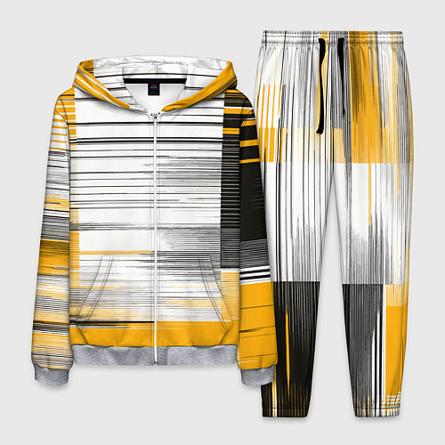 Мужской костюм Чёрные вертикальные полосы на жёлто-белом фоне / 3D-Меланж – фото 1