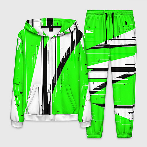 Мужской костюм Black and white vertical stripes on a green backgr / 3D-Белый – фото 1