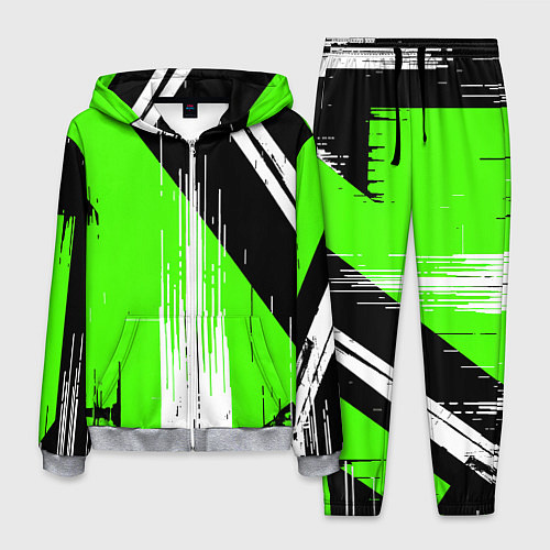 Мужской костюм Вертикальные чёрные линии на зелёно-белом фоне / 3D-Меланж – фото 1