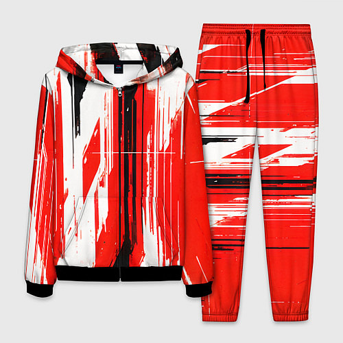 Мужской костюм Вертикальные чёрно-белые линии на красном фоне / 3D-Черный – фото 1