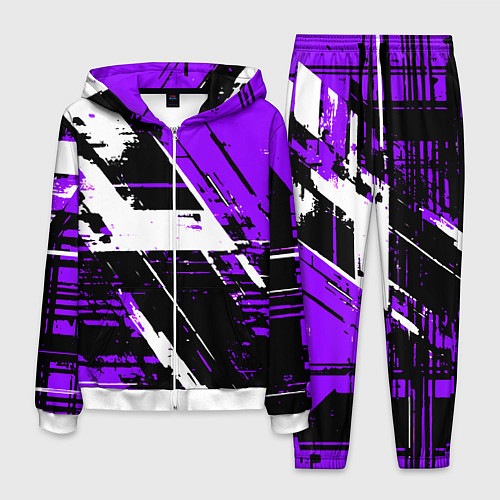 Мужской костюм Diagonal black and white stripes on a purple backg / 3D-Белый – фото 1