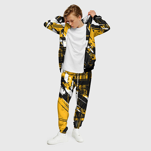 Мужской костюм Diagonal black and white stripes on a yellow backg / 3D-Черный – фото 3