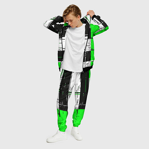 Мужской костюм Зелёные и чёрные полосы на белом фоне / 3D-Черный – фото 3